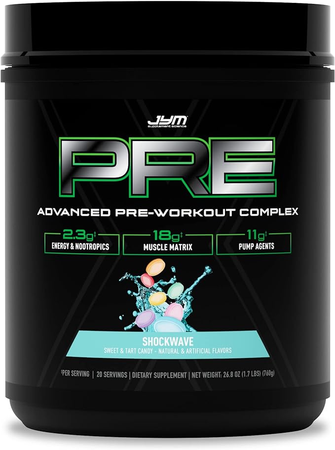 Pre JYM X Shockwave Advanced Pre-Workout Powder Massive Pumps, Citrulline Nitrate, Dynamine, NO3T Betaine, BCAA’s, Nootropics, Creatine, Beta-Alanine, JYM Supplement Science, 20 Servings