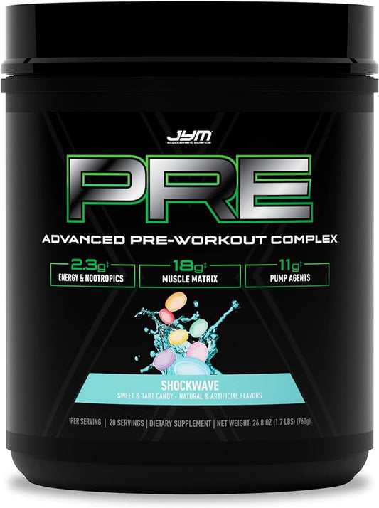Pre JYM X Shockwave Advanced Pre-Workout Powder Massive Pumps, Citrulline Nitrate, Dynamine, NO3T Betaine, BCAA’s, Nootropics, Creatine, Beta-Alanine, JYM Supplement Science, 20 Servings