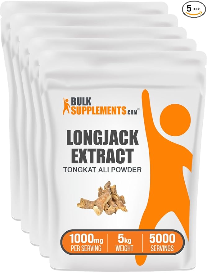 BulkSupplements.com Longjack Extract Powder - Tongkat Ali Extract, Longjack Tongkat Ali Powder - Tongkat Ali for Men & Women, Gluten Free - 1000mg per Serving, 5kg (11 lbs) (Pack of 5)