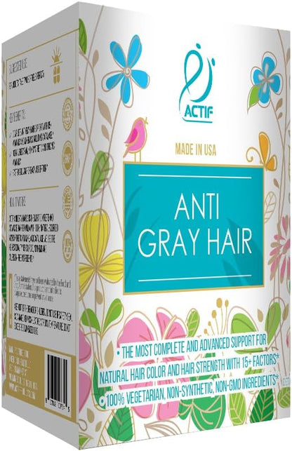 ACTIF Anti-Gray Hair Mega Support for Women with 15+ Advanced Hair Factors, Catalase, Biotin, PABA, Non-GMO, Made in USA, 90 Count