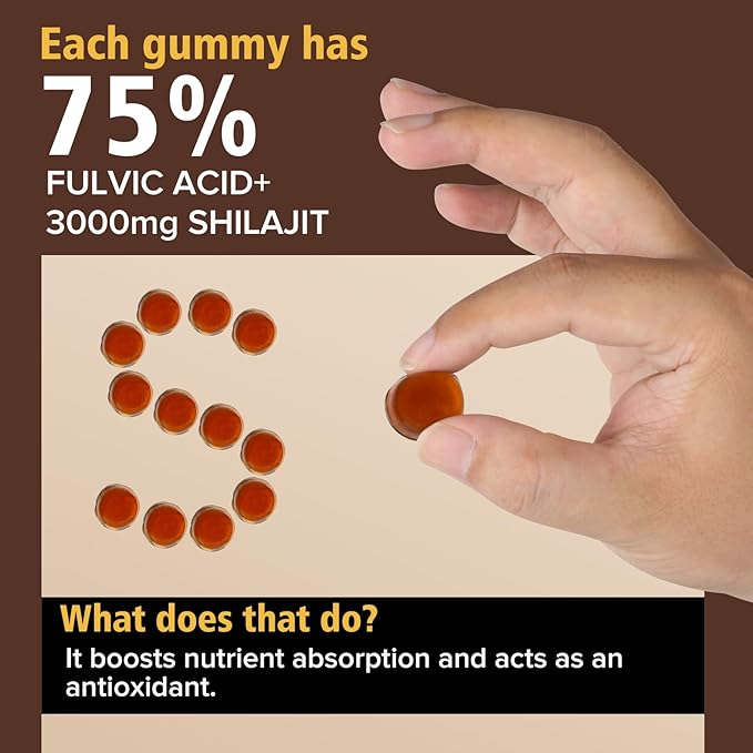 Himalayan Nutritious Shilajit Gummies Gold - Ashwagandha, Gokshura - Fulvic Acid - 85+ Trace Minerals - for Men Women - No Added Sugar - 60 Gummy(Shilajit Gummies 60Gummy)