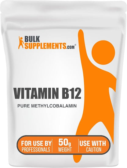 BulkSupplements.com Pure Vitamin B12 Methylcobalamin Powder - Vitamin B12 Supplements, Essential B Vitamin - Pure Product, Multiple Servings, 50g (1.8 oz) (Pack of 1)