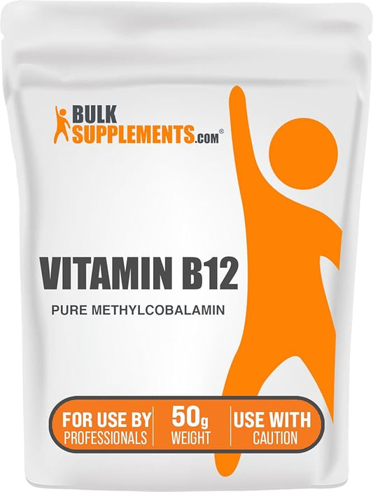 BulkSupplements.com Pure Vitamin B12 Methylcobalamin Powder - Vitamin B12 Supplements, Essential B Vitamin - Pure Product, Multiple Servings, 50g (1.8 oz) (Pack of 1)