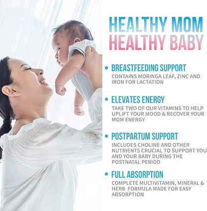 Postnatal Vitamins for Breastfeeding Moms - Lactation Supplement with Organic Herbs, Minerals, Nutrients for New Mothers and Baby - Postpartum Pills for Energy and Mood, Non GMO, Vegan, 60 Capsules