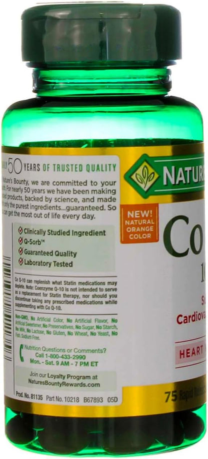 Nature's Bounty CoQ10, Helps Maintain Healthy Blood Pressure, 100 mg, Rapid Release Softgels, 75 Count