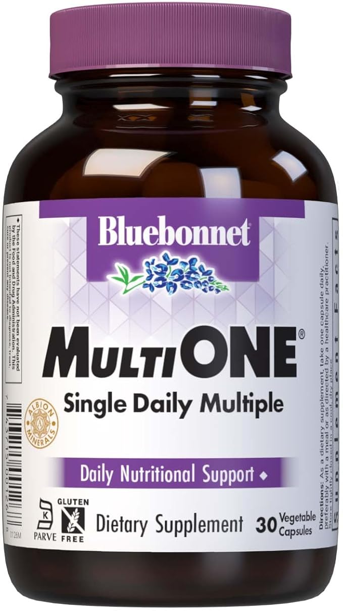 Bluebonnet Nutrition Mult One (with Iron), Daily Nutritional Support*, Vegetarian Friendly, Kosher Certified, Gluten-Free, Dairy-Free, 30 Vegetable Capsules, 30 Servings