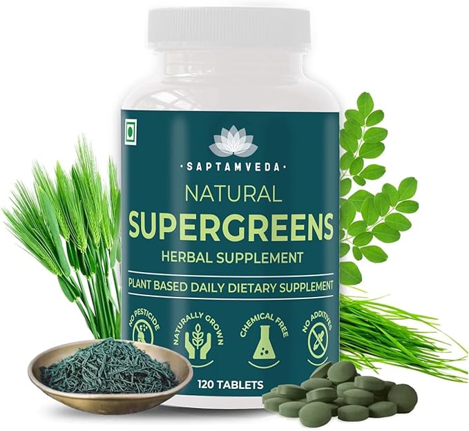 Natural Supergreen 120 Tablets | Multivitamin, Contains Moringa, Wheatgrass, Spirulina & Barely Grass