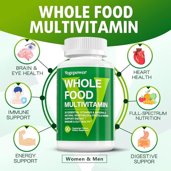 Vegan Whole Food Multivitamin for Men, Daily Multivitamin for Men and Women, Organic Fruits & Vegetables, B-Complex, Herb& Mushroom Blend, Omegas, Minerals, All Natural, Non-GMO, 180 Count