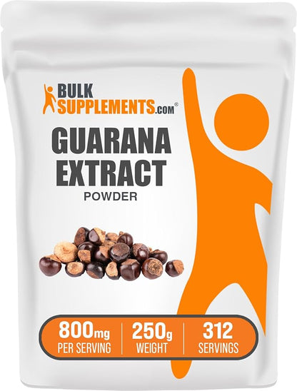 BulkSupplements.com Guarana Extract Powder - Natural Caffeine Supplement, from Guarana Seed, Guarana Powder - Gluten Free, 800mg per Serving, 250g (8.8 oz) (Pack of 1)