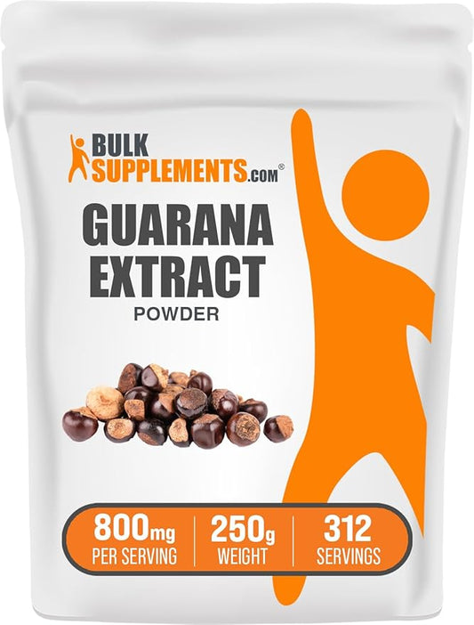 BulkSupplements.com Guarana Extract Powder - Natural Caffeine Supplement, from Guarana Seed, Guarana Powder - Gluten Free, 800mg per Serving, 250g (8.8 oz) (Pack of 1)