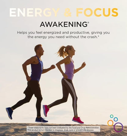 Awakening Natural Energy & Focus Nootropic Supplement with Panax Ginseng, Guarana Extract & Chromium Picolinate | Brain Supplement for Focus, Energy, Mood & Clarity | Gluten Free Veggie, USA - 60 Caps