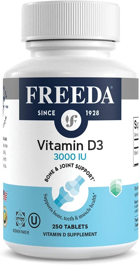 FREEDA Vitamin D3-3000 IU - Pure High Potency Kosher Supplement Tablets - Bone and Muscle Health, Calcium Absorption, Immune Support for Men and Women* - 250 Count