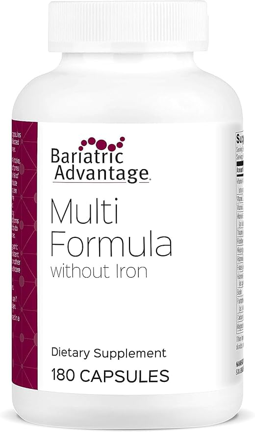 Bariatric Advantage Multi Formula without Iron, High Potency Daily Multivitamin for Bariatric Surgery Patients with 22 Essential Vitamins and Nutrients - 180 Capsules