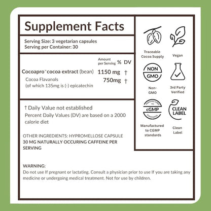 CocoaVia Memory+ Brain Supplement, Clinically Proven Memory and Brain Booster, Plant Based Supplement, Sugar Free, Gluten Free, Vegan, 750 mg Cocoa Flavanols Capsules, 30 Day Supply