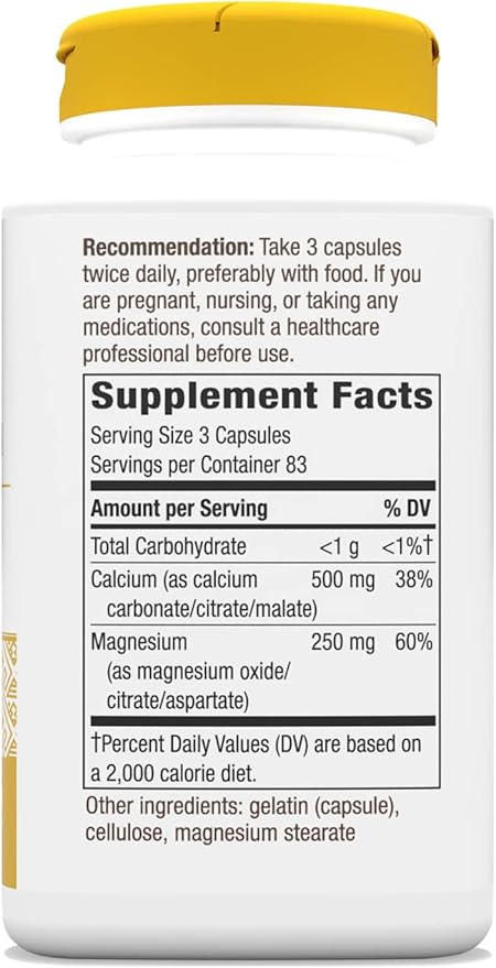 Nature's Way Calcium & Magnesium Mineral Complex, Supports Bone Health & Muscle Function,* 750 mg per 3-Capsule Serving, 250 Capsules (Packaging May Vary)