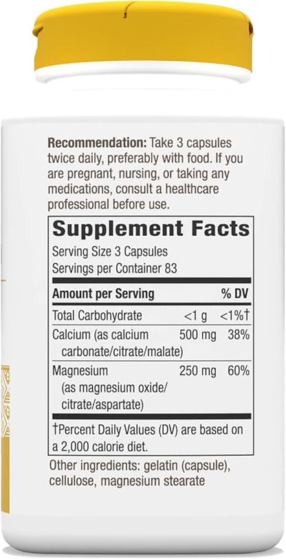Nature's Way Calcium & Magnesium Mineral Complex, Supports Bone Health & Muscle Function,* 750 mg per 3-Capsule Serving, 250 Capsules (Packaging May Vary)
