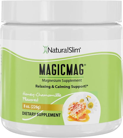 NaturalSlim Magicmag Pure Magnesium Citrate Powder Stress, Constipation, Muscle, Heart Health, and Sleep Support | Honey Chamomile Magnesium Supplement - 8oz Drink Mix (Solo)