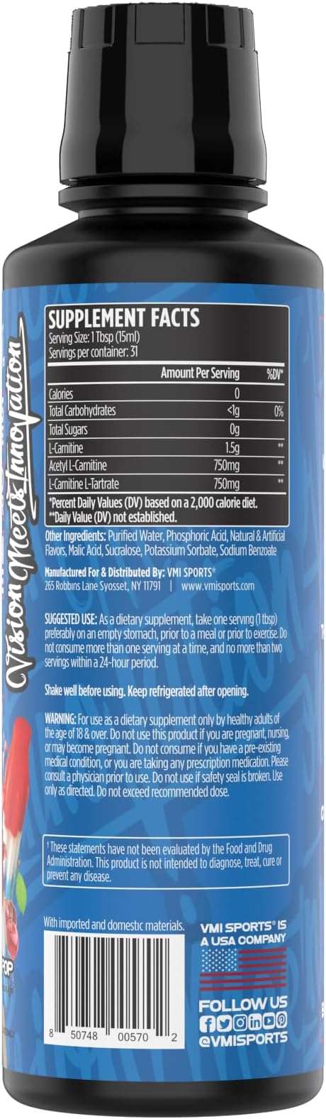 L-Carnitine 3000 Liquid | 3000 mg Carnitine Supplement | Zero Calorie Zero Sugar Keto Friendly for Men and Women – Great Tasting| 31 Servings (Patriot Pop, 16 fl. oz.)