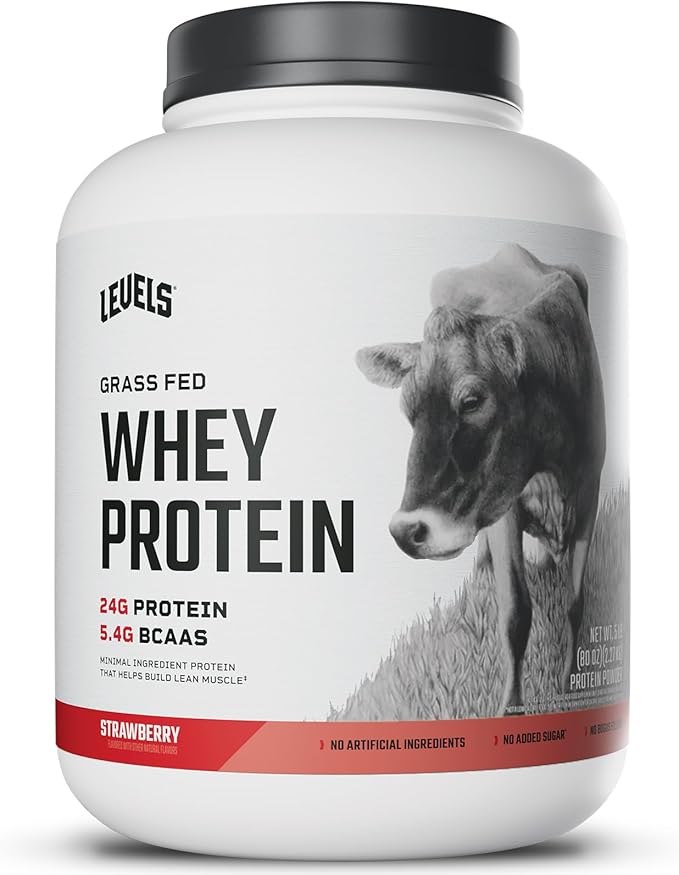 Levels Grass Fed Whey Protein Powder, No Artificials, 24G of Protein, Strawberry, 5LB