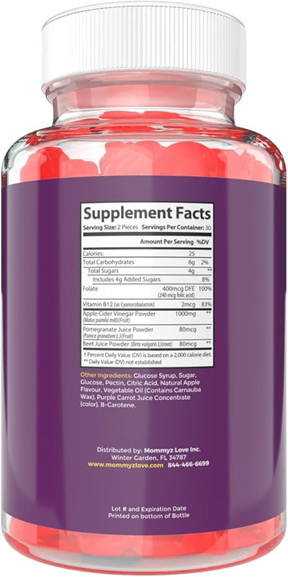 Mommyz Love Apple Cider Vinegar Gummies with Folate and Vitamin B12 - Nourishing Support for New Moms' Weight Management, Healthy Digestion and Radiant Hair and Skin Health