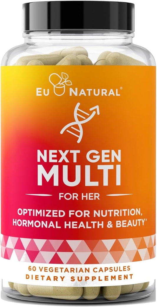 Next Gen Multivitamin for Women – 22 Optimized Vitamins for Immunity, Beauty, Brain, Energy, Bones and Heart – Vitamin C, D, E, K, Iron, B6 and DHA - 60 Vegetarian Soft Capsules (Packaging May Vary)