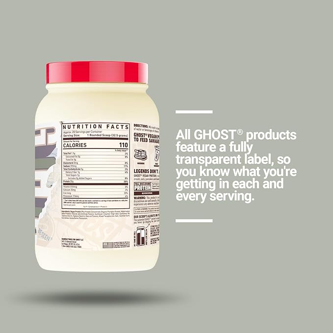 GHOST Vegan Protein Powder, Pancake Batter - 2lb, 20g of Protein - Plant-Based Pea & Organic Pumpkin Protein - ­Post Workout & Nutrition Shakes, Smoothies, & Baking - Soy & Gluten-Free