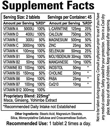 Ultra Man - Multi-Vitamins 90 Tablets - Premium Performance Formula 100% Natural - Multivitamins for Man - Dietary Supplement