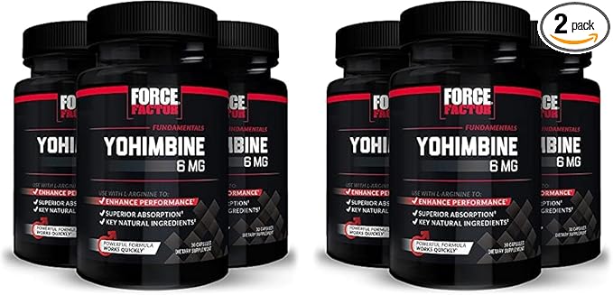 Force Factor Yohimbine Supplement for Men, Yohimbe Bark Extract with Superior Absorption to Enhance Performance, 6mg Yohimbine Bark Pills with Key Natural Ingredients, 90 Capsules (6-Pack)