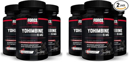 Force Factor Yohimbine Supplement for Men, Yohimbe Bark Extract with Superior Absorption to Enhance Performance, 6mg Yohimbine Bark Pills with Key Natural Ingredients, 90 Capsules (6-Pack)