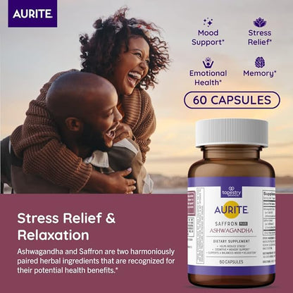 Saffron Ashwagandha Supplement | Stress Management, Mood Support, Long-Term Memory, for Women & Men. 60 Count, Vegetarian Friendly, Non-GMO, Gluten-Free, Soy-Free (2 Months of Supply)