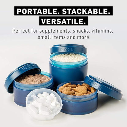 BlenderBottle Shaker Bottle with Pill Organizer and Storage for Protein Powder, ProStak System, 22-Ounce, Navy