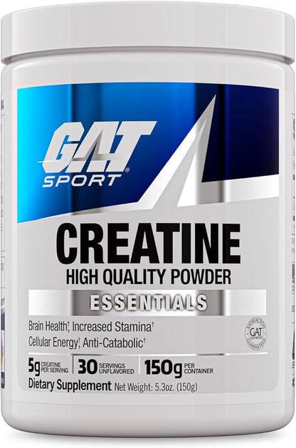 GAT SPORT Creatine Monohydrate Powder, Strength, Brain Health, Anti-oxidant, Endurance, for Men & Women, Unflavored (30 Servings)