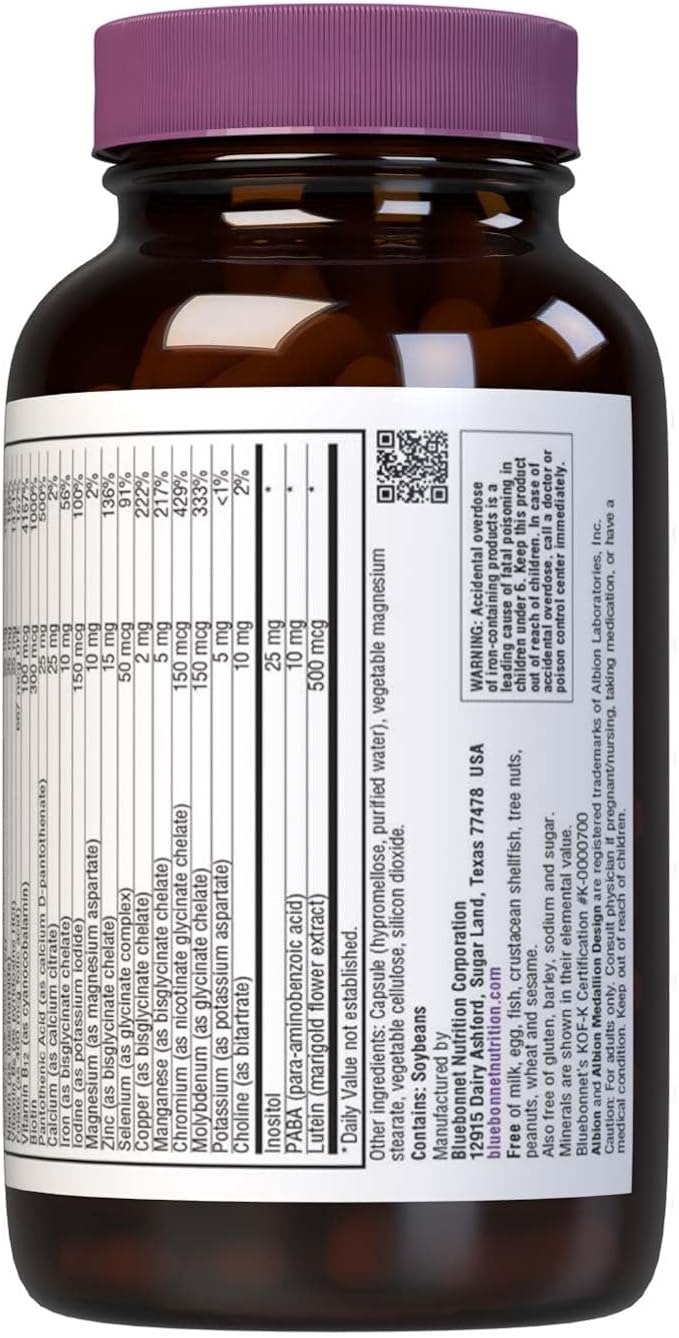 Bluebonnet Nutrition Multi One (With Iron) Vegetable Capsules, Complete Full Spectrum Multiple Vitamin Supplement, B Vitamins, Gluten & Milk free, kosher, 4 Month Supply, 120 Count