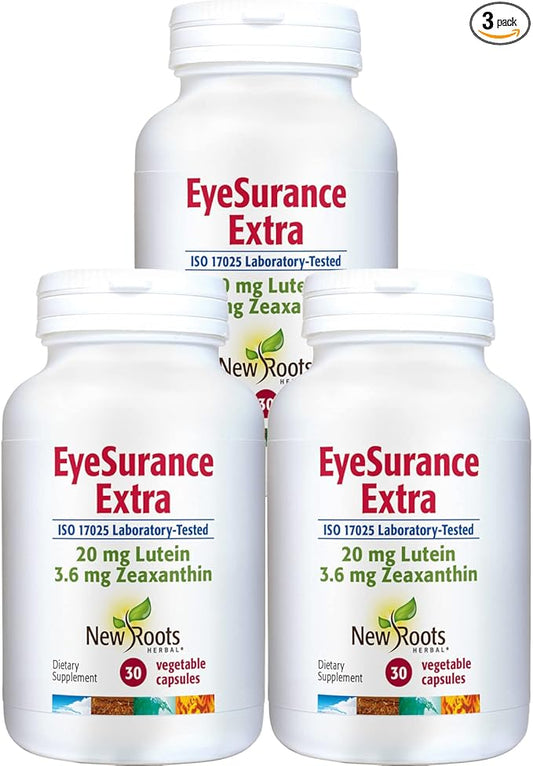 NEW ROOTS HERBAL EyeSurance Extra Multivitamin Supplement | Lutein Zeaxanthin 30 Vegetable Capsules [Pack of 3]