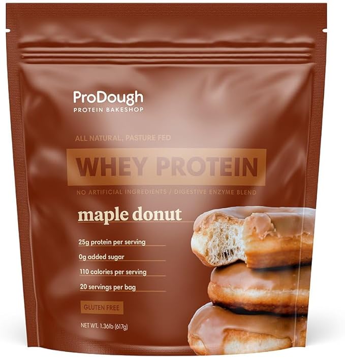 ProDough Gourmet Whey Isolate Hydrolized Protein Powder for Shake Mix- Easy Digest Enzyme Blend, 25g Protein per Serving, Natural Ingredients, Gluten Free, Keto Friendly (Maple Donut)