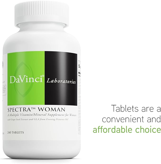 DAVINCI Labs Spectra Woman - Dietary Supplement to Support Bone Health and Women's Needs - with Vitamins, Minerals, Calcium, Beta Carotene, L-Cysteine, Grape Seed Extract, and More - 240 Tablets