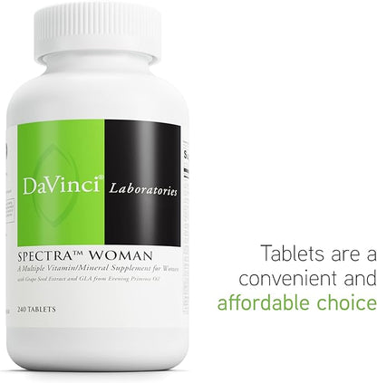 DAVINCI Labs Spectra Woman - Dietary Supplement to Support Bone Health and Women's Needs - with Vitamins, Minerals, Calcium, Beta Carotene, L-Cysteine, Grape Seed Extract, and More - 240 Tablets