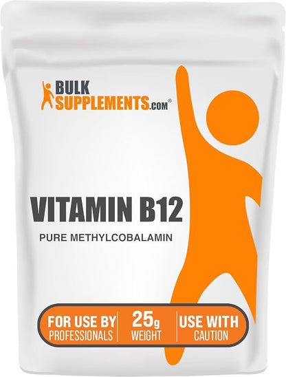BulkSupplements.com Pure Vitamin B12 Methylcobalamin Powder - Vitamin B12 Supplements, Essential B Vitamin - Pure Product, Multiple Servings, 25g (0.88 oz) (Pack of 1)