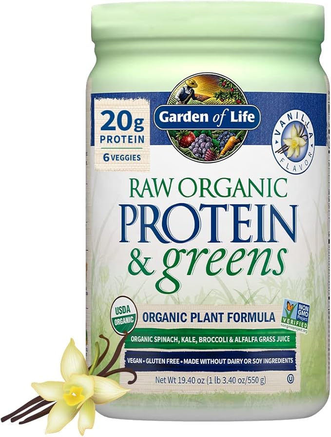 Garden of Life Raw Organic Protein & Greens - Vanilla - Vegan Protein Powder for Women and Men, Plant Protein, Pea Protein, Greens & Probiotics - Dairy Free, Gluten Free Low Carb Shake, 20 Servings