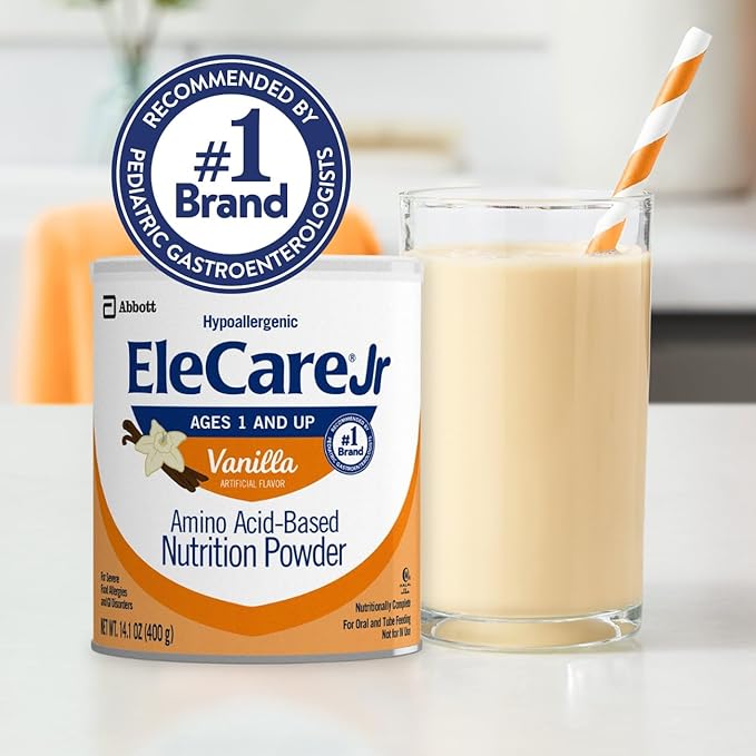EleCare Jr Amino Acid-Based Nutrition Powder, Complete Nutrition for Ages 1 and Older With Food Allergies, Amino Acid-Based Nutrition Powder, Vanilla, 14.1-oz Can, Pack of 6