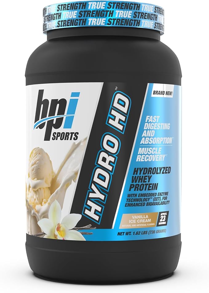 BPI Sports Hydro HD - 100% Hydrolyzed Whey Protein Powder - Muscle Growth, Recovery, 25g of Protein, Low Carb, Low Sugar, Fast Absorbing (23 Servings, Vanilla Ice Cream)
