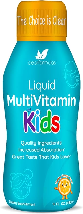 Sugar Free Liquid Multivitamin for Kids - High Absorption Kids Liquid Multivitamin with Vitamins A C D E & B Complex plus Quercetin Immune Support Complex - 3rd Party Tested - Orange Flavor (1 Month)