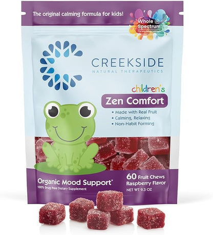 Zen Comfort for Kids, Organic Mood Support with 5-HTP, L-Theanine, Passionflower, Pediatrician Formulated, Vegan Gummies, Raspberry Flavor, 60 Real Fruit Chews