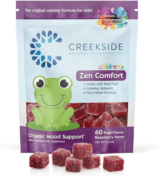 Zen Comfort for Kids, Organic Mood Support with 5-HTP, L-Theanine, Passionflower, Pediatrician Formulated, Vegan Gummies, Raspberry Flavor, 60 Real Fruit Chews