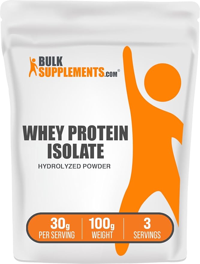 BulkSupplements.com Hydrolzyed Whey Protein Isolate Powder - Unflavored Whey Protein Powder, Plain Protein Powder - Gluten Free, 30g per Serving, 100g (3.5 oz) (Pack of 1)