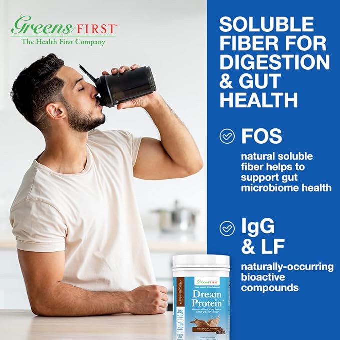 Greens First Dream Whey Protein Powder, Rich Dutch Chocolate, 30 Servings – 20 g Protein – Low Carb Powder – Hormone-Free, Non-GMO, No Artificial Sweeteners/MSG/Aspartame, 28.04 oz