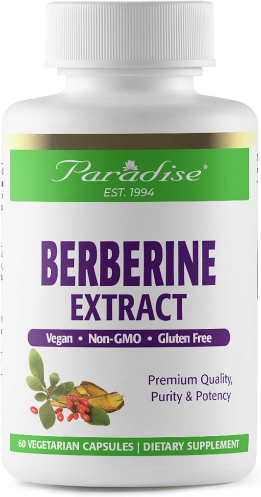 Paradise Herbs, Berberine Extract, 500 mg, Pure & Potent Berberine Supplement, Vegan, Non GMO, Gluten Free, 60
