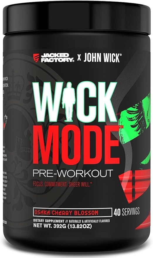 Jacked Factory X John Wick - Wick Mode Pre Workout Powder - Intense Energy, Battle-Ready Focus, Unstoppable Commitment, and Sheer Will - 40 Servings, Osaka Cherry Blossom