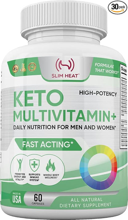 Keto Multivitamin for Women and Men - 35 Potent, Pure Ingredients - Vitamin C, Vitamin D, Vitamin A, Vitamin E and Zinc for Immune Support - Non GMO, Gluten Free, Sugar Free, All Natural - 30 Day