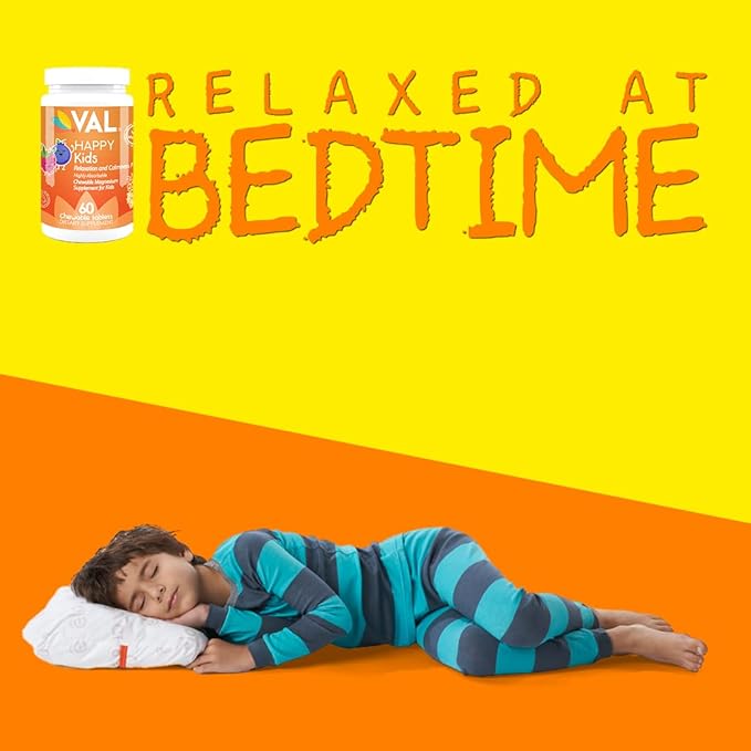 VAL Chewable Magnesium for Kids, Relaxation and Calm Formula, Glycinate, Citrate, Taurate, Vitamin B6, D, C, Natural Blueberry Flavor, Sugar Free, Gluten Free, Non-GMO, 60 Chewable Tablets